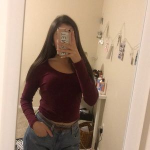 maroon long sleeve top